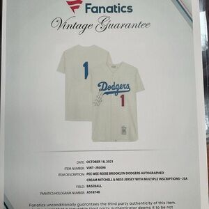 Mitchell & Ness Pee Wee Reese Autographed Jersey